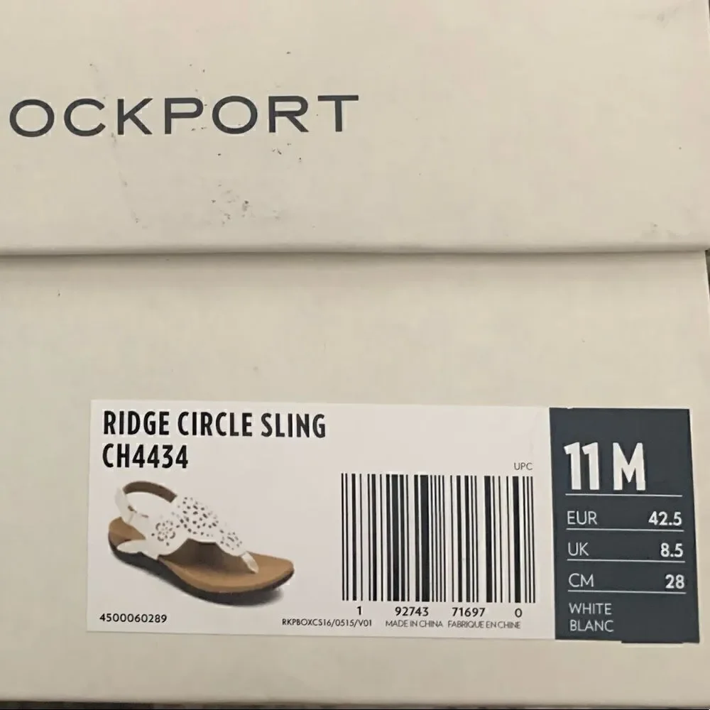 Rockport Women’s sling back leather flat white sandal Sz 11, NIB